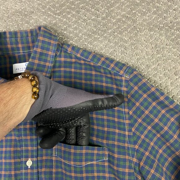 Peter Manning Lightweight Flannel Button Down Shirt Mens Size 2 Plaid Blue Green - Picture 4 of 14